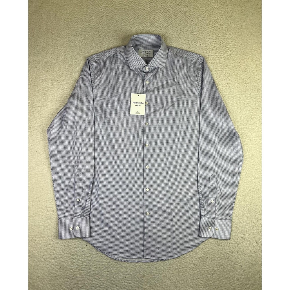 Nordstrom Dress Shirt Mens 15.5 34/35 Blue Argyle Easy Care Extra Slim LS NEW